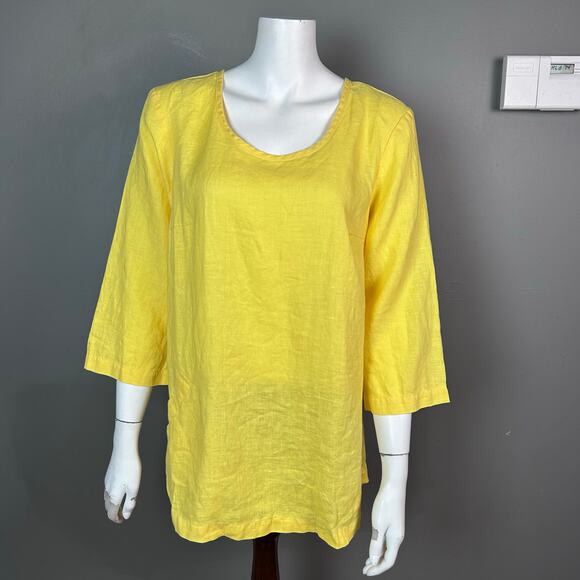 Flax top medium linen pullover yellow tunic NWT office lagenlook - Picture 1 of 14